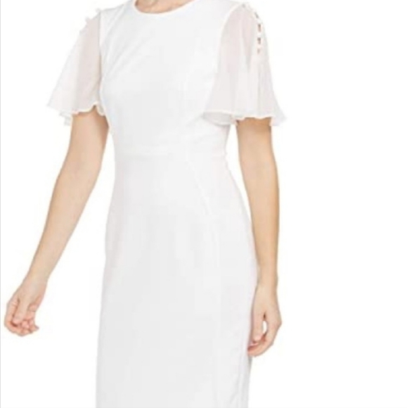 Calvin Klein White/Ivory Sheath Dress Button Flowy Sleeve ♥ - Picture 3 of 5